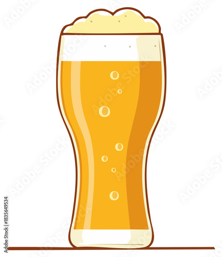 Tall glass of cold foamy beer with bubbles vector illustration