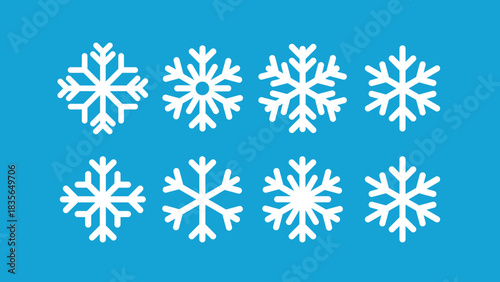 White Snowflake Icon Set on Blue Background – Winter Vector Collection