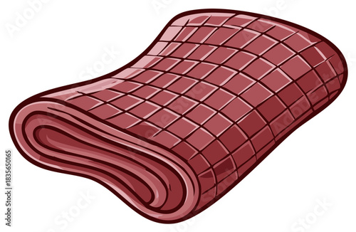 Stylized folded reddish fabric with diamond pattern. Cozy textile or blanket illustration.