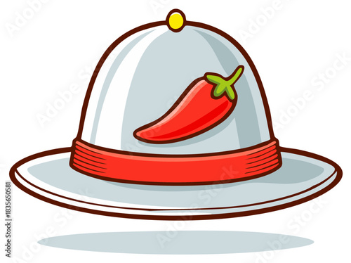 Illustration of a pith helmet with a chili pepper decoration