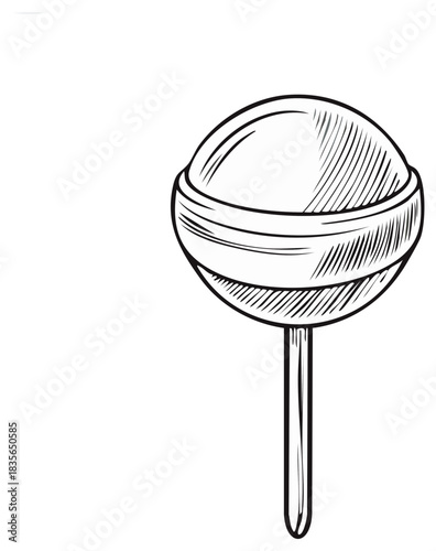 Hand drawn illustration of a round lollipop on a stick, simple sketch style