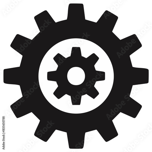 Black and white gear icon with internal cog