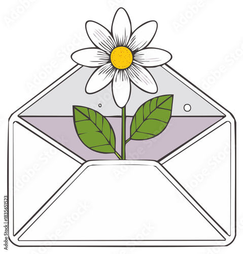 Cute Illustrated Daisy Flower in a Letter Envelope for a Greeting