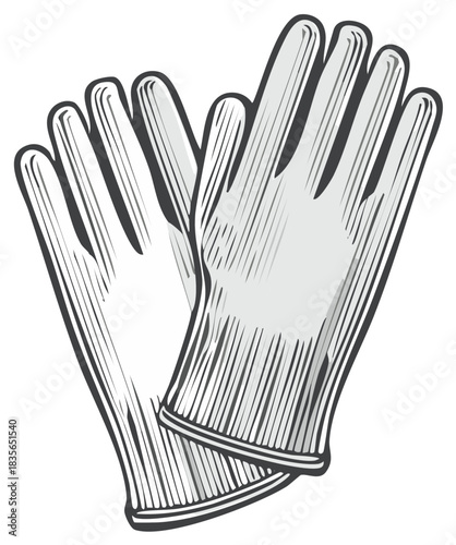 Illustration of Pair of Gray Gloves, Protective Wear, Fashion Item
