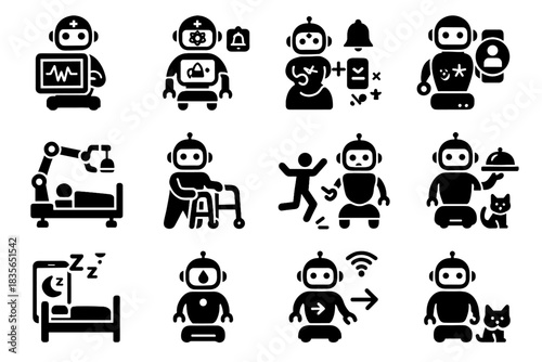 Care vector robot monitor sleep indoor tracker mobility icon reminder navigation aid