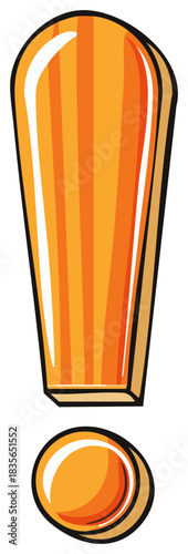 Stylized Orange Exclamation Mark and Period Symbol with Glossy Texture and Stripped Design