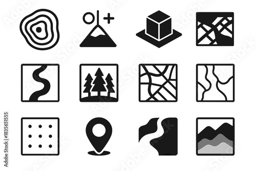 Model icon ai map vector relief grid building points path road network