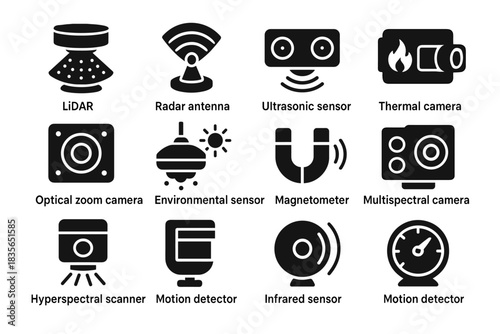 Unit optical barometer sensor antenna ai environmental icons icon thermal vector zoom