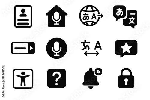 Screen voice translation options conversation home view input results vector icons interface