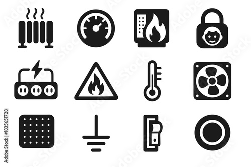 Vector warning stop nano cutoff limiter emergency icon fan safety casing indicator