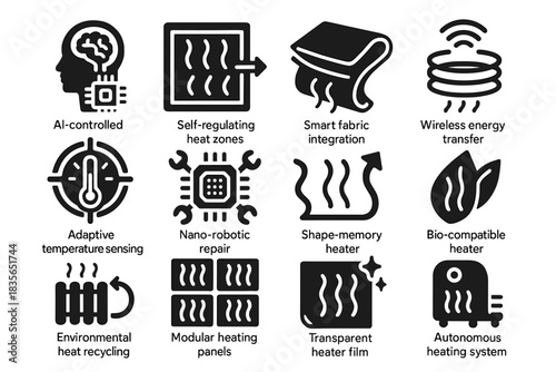 Energy nano futuristic heater panels vector heat icon heating transfer transparent sensing