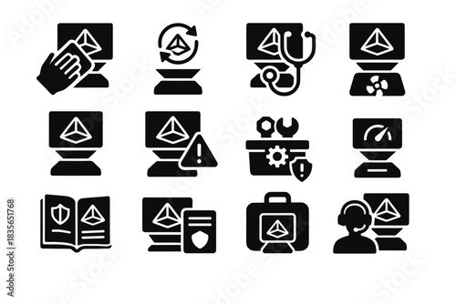 Cooling upgrade cloth calibration maintenance vector system icons user card holographic icon