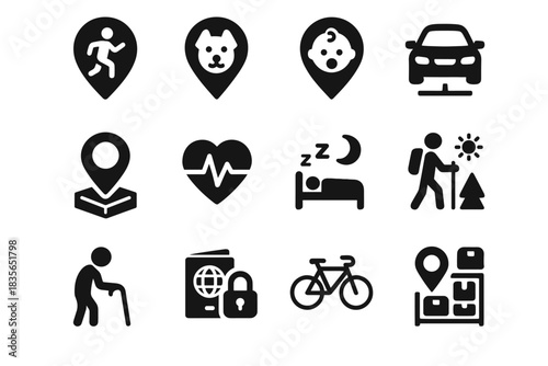 Fitness tracker vector smart safety care bike icon control monitoring pet sports