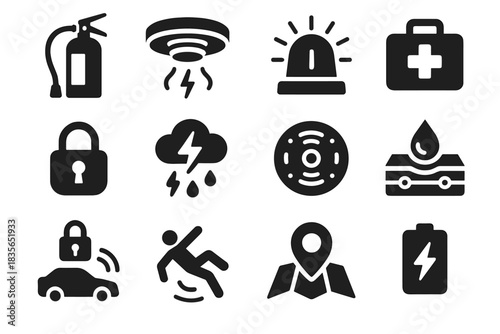 Battery tent cyber icon alert waterproof light detector first vector secure alarm