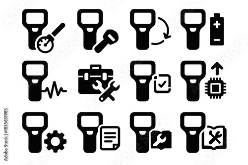 Cleaning firmware log technical spare icons vector replacement troubleshooting repair icon scanner