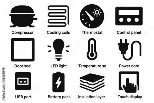 Light power usb panel insulation touch icon fridge vector temperature pack nano