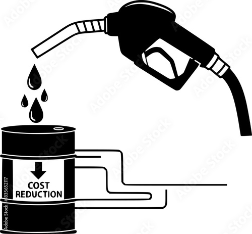 Oil price decline fuel pump drop gasoline barrel cost reduction vector illustration
