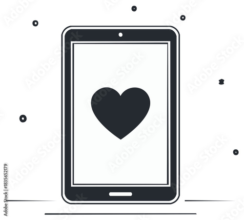 Digital Tablet Screen with Heart Symbol for Online Dating and Health App Vector Icon