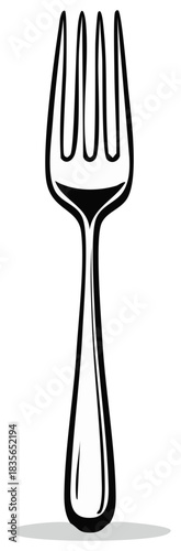 Stylized illustration of a four pronged dinner fork on a white background
