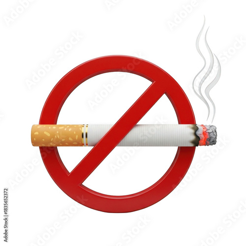 3d no smoking sign with realistic cigarette isolated on transparent background