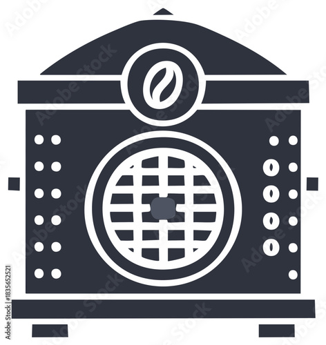 Stylized Coffee Grinder Appliance Icon with Coffee Bean Logo Minimalist Design