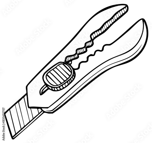 Black and white line art illustration of a retractable utility knife or box cutter tool