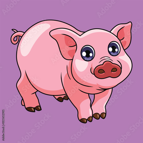 Cute domestic animal pig cartoon character vector Illustration