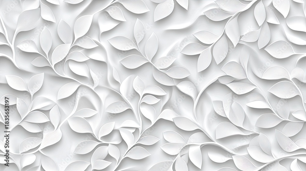 Naklejka premium This seamless pattern features intricately embossed grey leaves on a simple background, ideal for modern and stylish designs SEAMLESS PATTERN