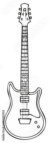 Electric Guitar Isolated Line Art Illustration, Musical Instrument with Strings, Rock and Roll Design, Music Hobby