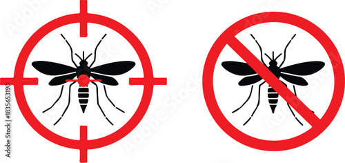 Mosquitoes Symbols: Two distinct symbols representing mosquito control and prevention, ideal for health campaigns and pest management messaging.