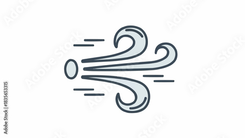 Wind symbol in flat design, representing weather conditions and environment