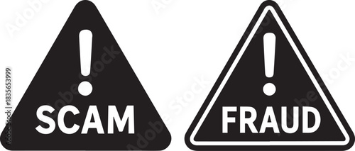 Scam and Fraud Warning Signs: Bold triangular signs boldly alert viewers to the dangers of scams and fraud, conveying a sense of urgent caution and the imperative of vigilance. 