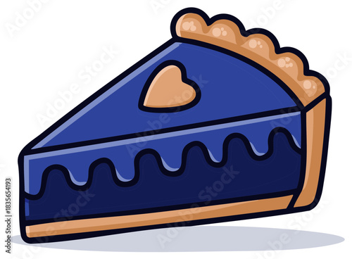 Sweet cartoon slice of blueberry pie with a heart crust decoration vector illustration