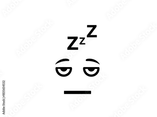 Illustration of a sad tired or sleeping face with zzz above the eyes and a straight line for the mouth icon art