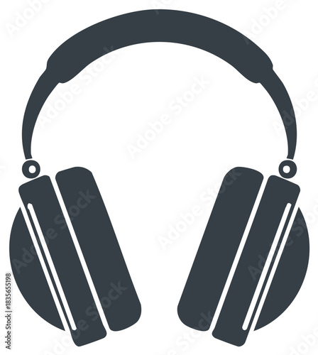 Minimalist dark grey over-ear headphones icon representing audio technology and sound listening