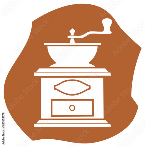 Vintage Coffee Mill Vector Silhouette Isolated on Brown Shape Background
