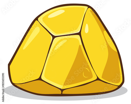 Bright Yellow Gemstone with Faceted Surfaces and Reflective Highlights