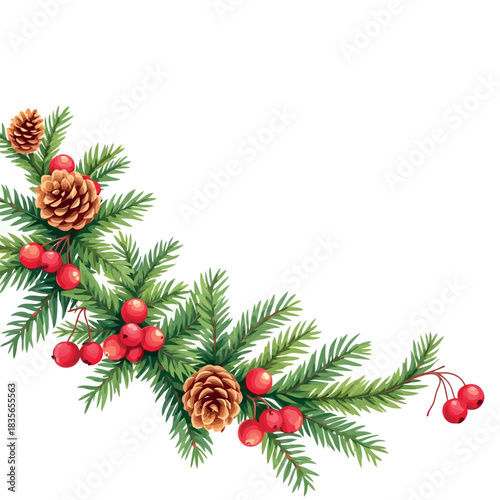 Vsai christmas fir branch garland with pinecones and berries