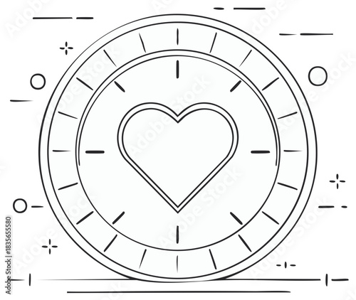 Doodle style illustration of a love coin or game token with a heart symbol for charity and romance concepts