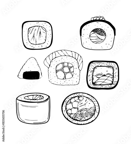 Sushi line illustration. Vector food illustration