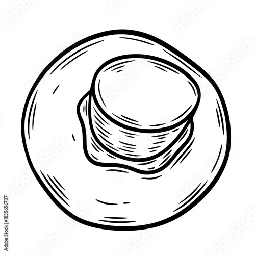 Hand drawn champignon mushroom, monochrome engraving, line art style vector illustration isolated on white background	
