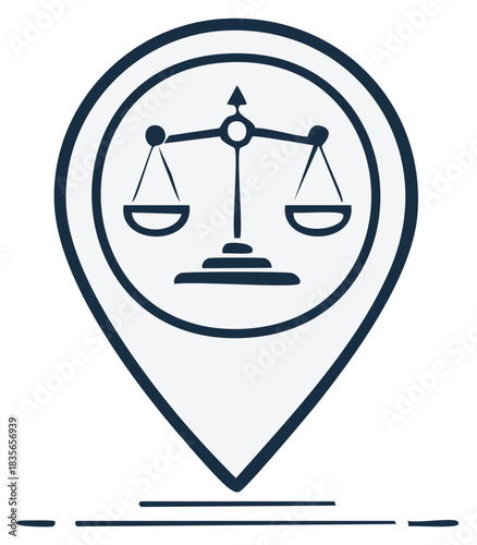 Scales of Justice in a Location Pin Icon Symbolizing Legal Services and Location Search