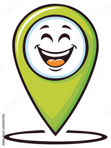 Cartoon Smiling Map Pointer, Happy Navigation Symbol, GPS Marker Icon