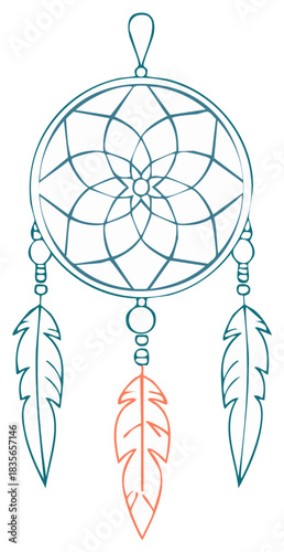 Stylized Dreamcatcher With Feathers And Beads Decorative Ornament