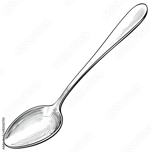Elegant Engraved Spoon Kitchen Utensil Cutlery Flatware Vector Illustration