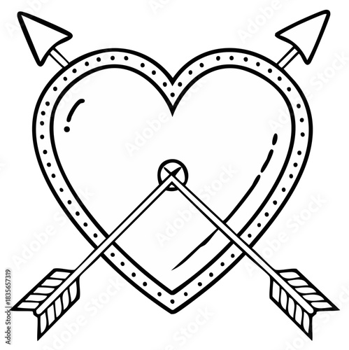 Heart pierced by cupid's arrows in a classic tattoo style