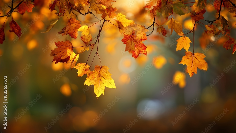 Obraz premium autumn warm leaves blur background with golden bokeh. Bokeh Glow Backdrop