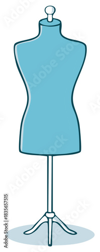 Illustrated Light Blue Dressmakers Dummy or Mannequin for Tailoring and Fashion