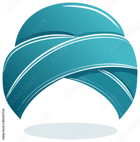 Illustration of a Traditional Turban in Teal and White, Headwear Graphic