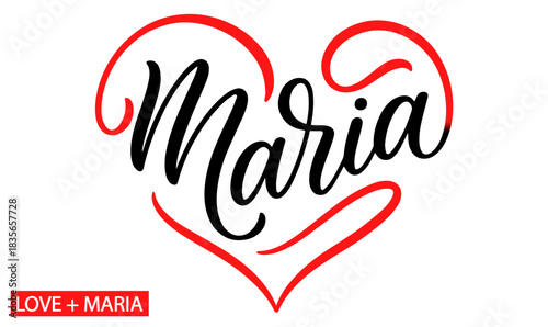 Maria Typography in Heart Shape, Romantic and Minimalist Design, Love Name, Love Png Design, maria name typography, english typography, Calligraphy, Maria Calligraphy name, Maria, name typography, png